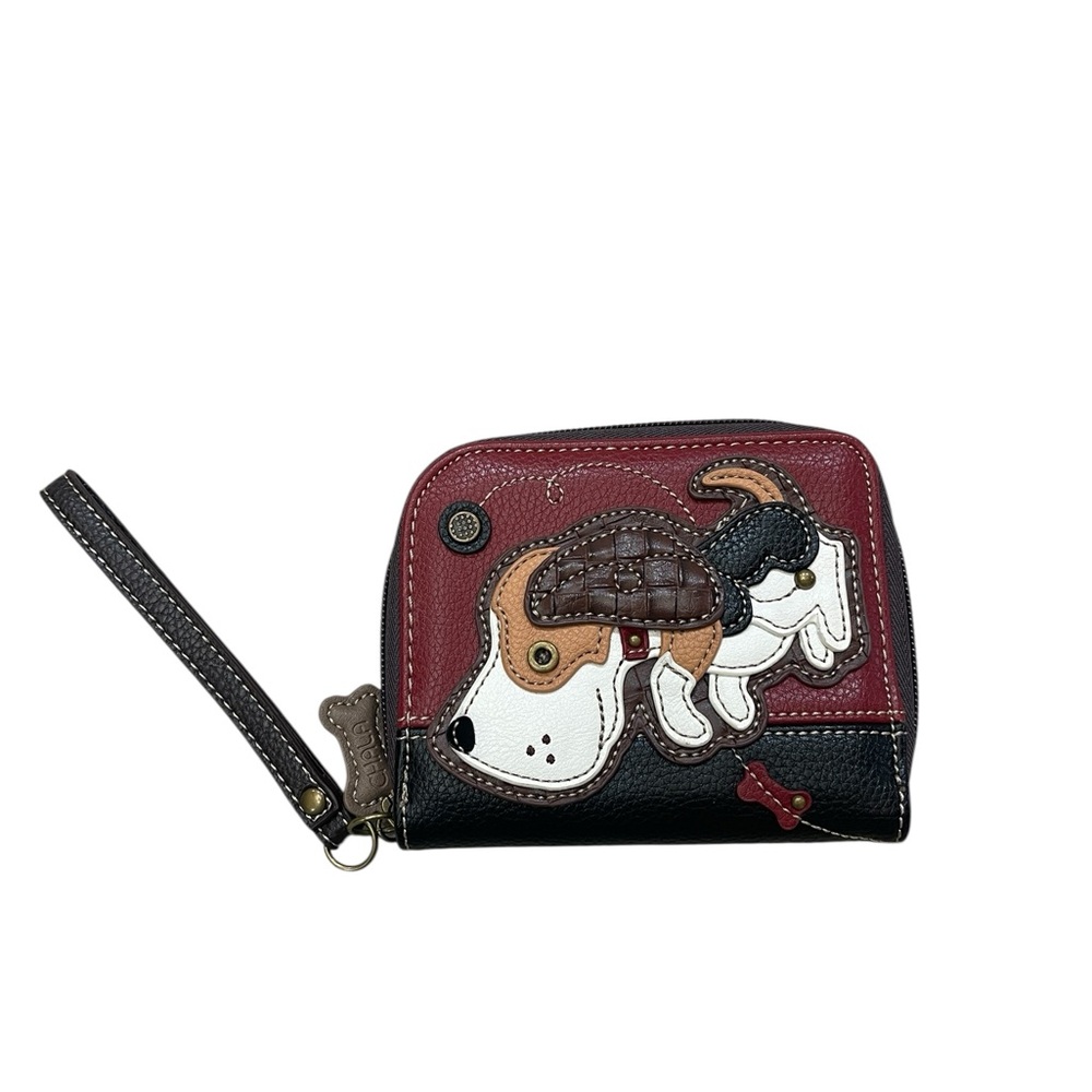Chala Zip Around Brown Dog Wallet faux Leather  Appliqué Beagle
